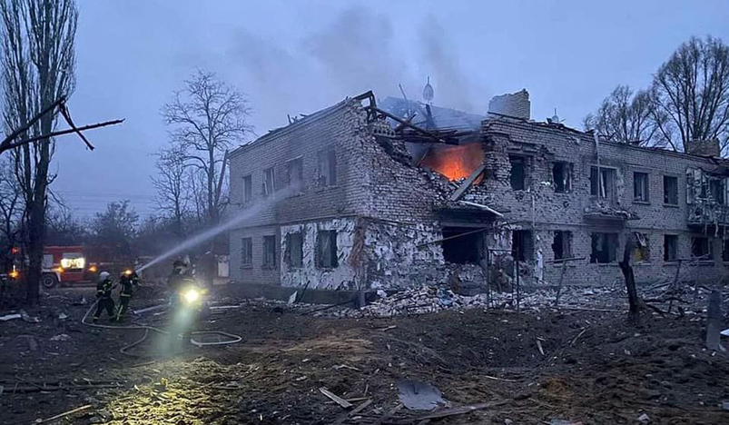Building after shelling in the town of Starobilsk 